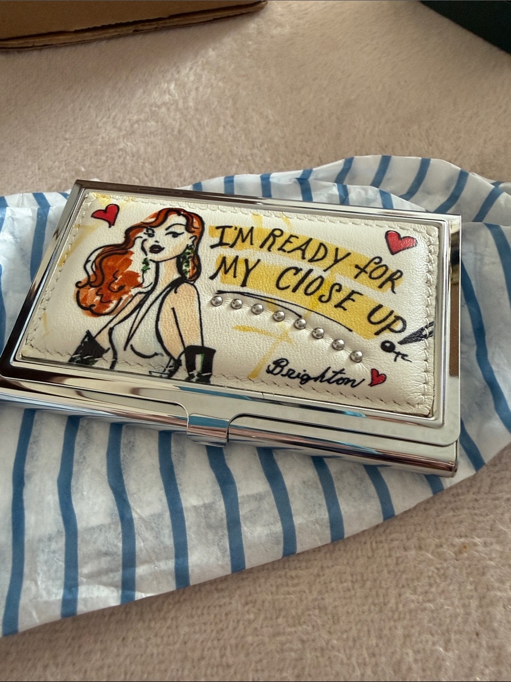 Brighton White Illustrated Card & Key Holder with Red Accent